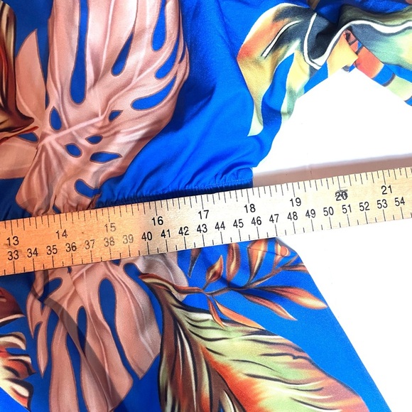 SHEIN Curve Blue Tropical Leaf Print Bohemian Flowy Jumpsuit Romper Size 2XL - Picture 9 of 14